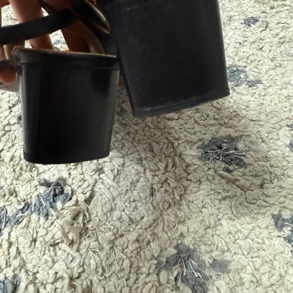 Vintage Pratesi Black Leather Block Italy Artisan Heel Slingback Sandals Size 39 - Picture 8 of 8